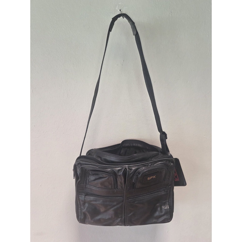 TUMI Leather Bag Organizer Black Crossbody Multipocket  Old Style